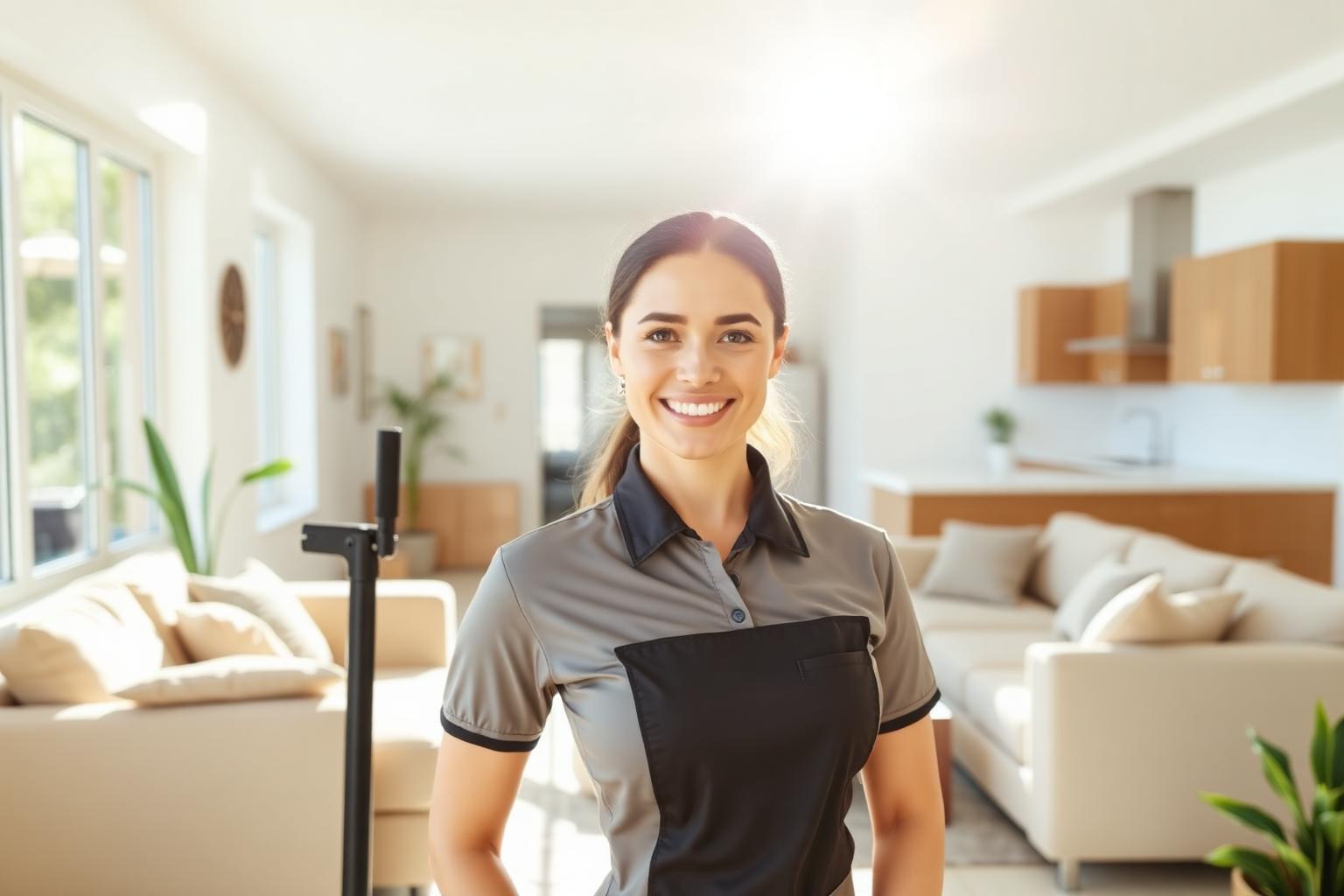 Professional house cleaner in a sparkling Pacoima home
